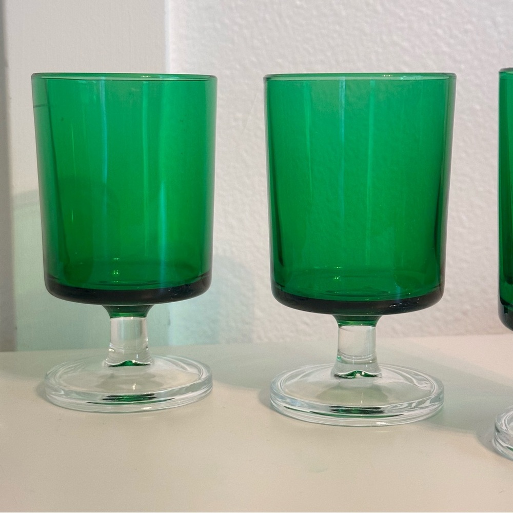 (5) French Luminarc Cavalier Wine Glasses Emerald Green 70’s Cordial Shot MCM - Picture 5 of 9
